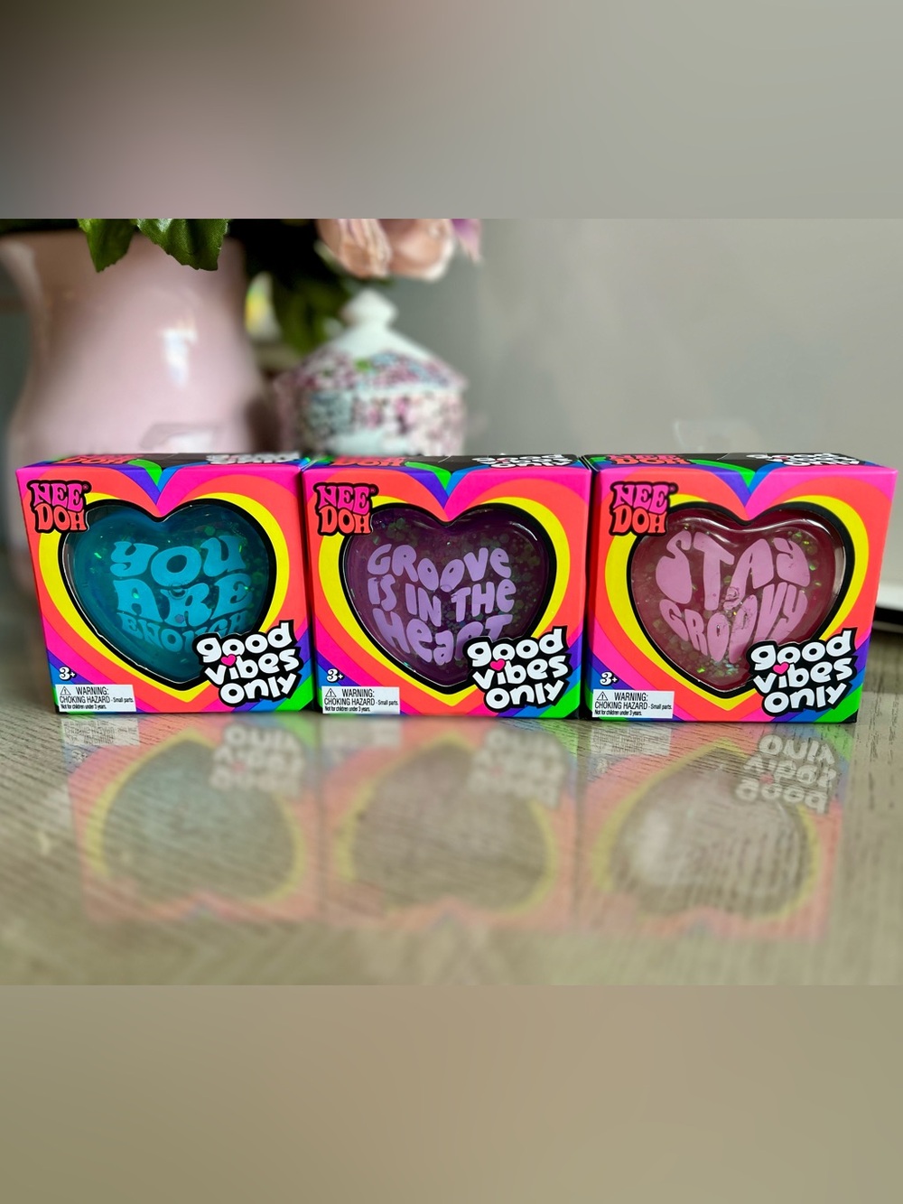 NeeDoh Good Vibes Only Heart Stress Ball - 3 PACK { 3 PIECES } AUTHENTIC